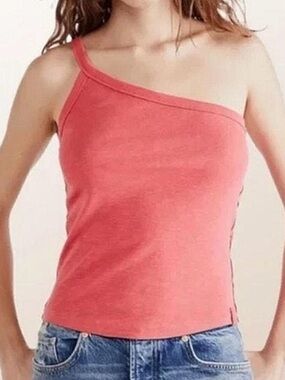 Free People We The Free One Shoulder Tank Small Coral Pink Asymmetrical